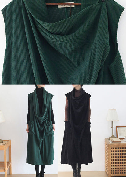 Black Turtleneck Draping Knit Cotton Dresssleeveless