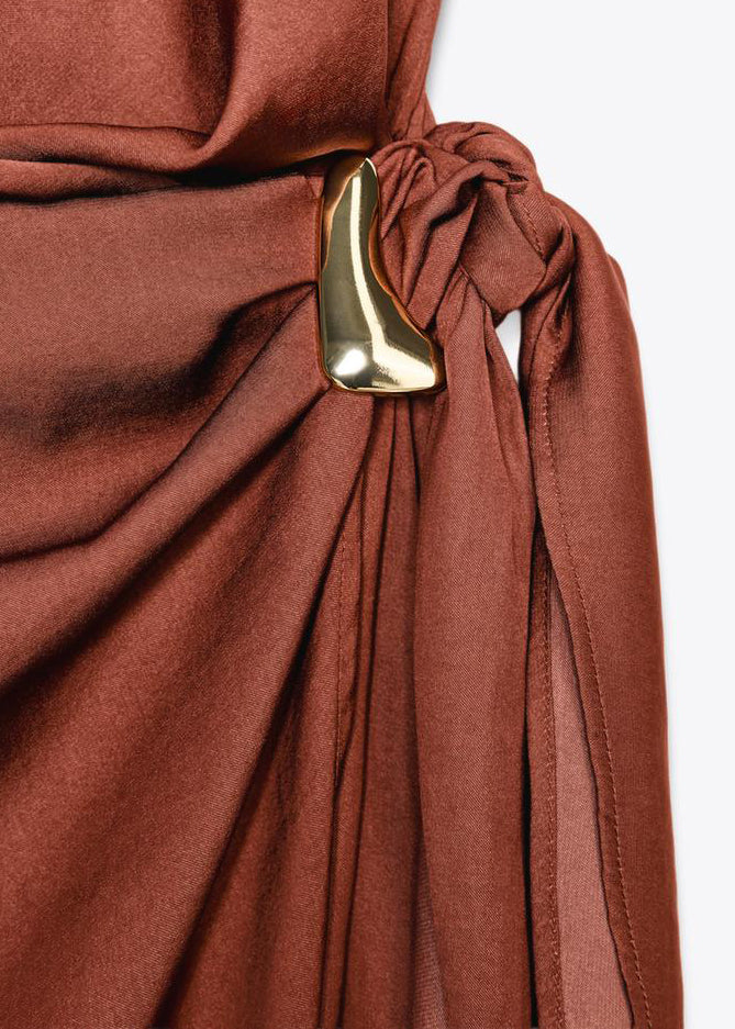Brown Backless Cotton Mini Dress Sleeveless