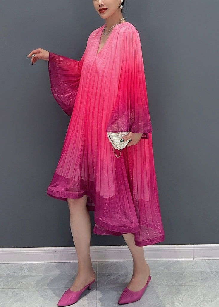Red V Neck Layered Cotton Long Dresses Fall