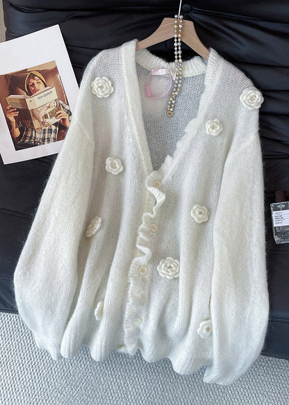 Loose Apricot V Neck Button Knit Cardigan Fall