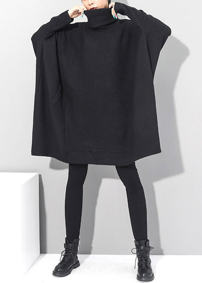 Black Turtleneck Knit Mid Dresses Batwing Sleeve Fall
