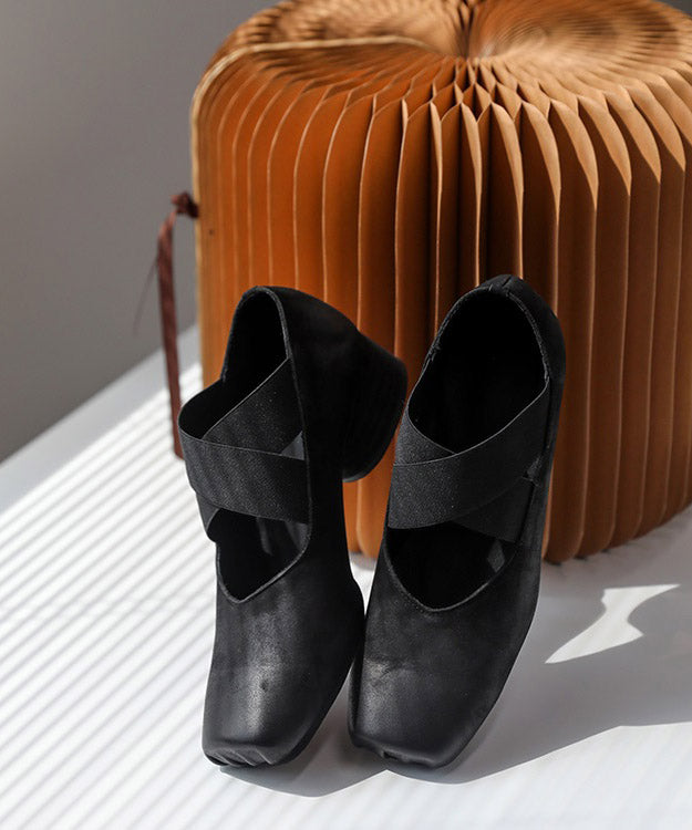 Black Cowhide Leather Cross Strap High Heels