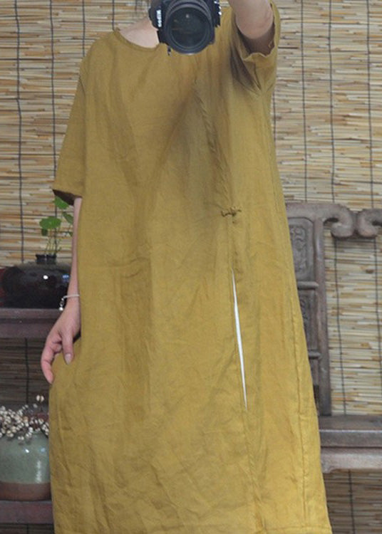Pink O Neck Side Open Cotton Dresses Summer