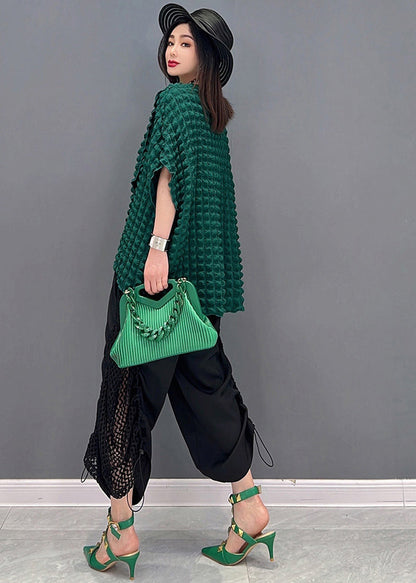 Green Asymmetrical Design Hollow Out Top and Crop Pant Two Piece Set Outfits Summer