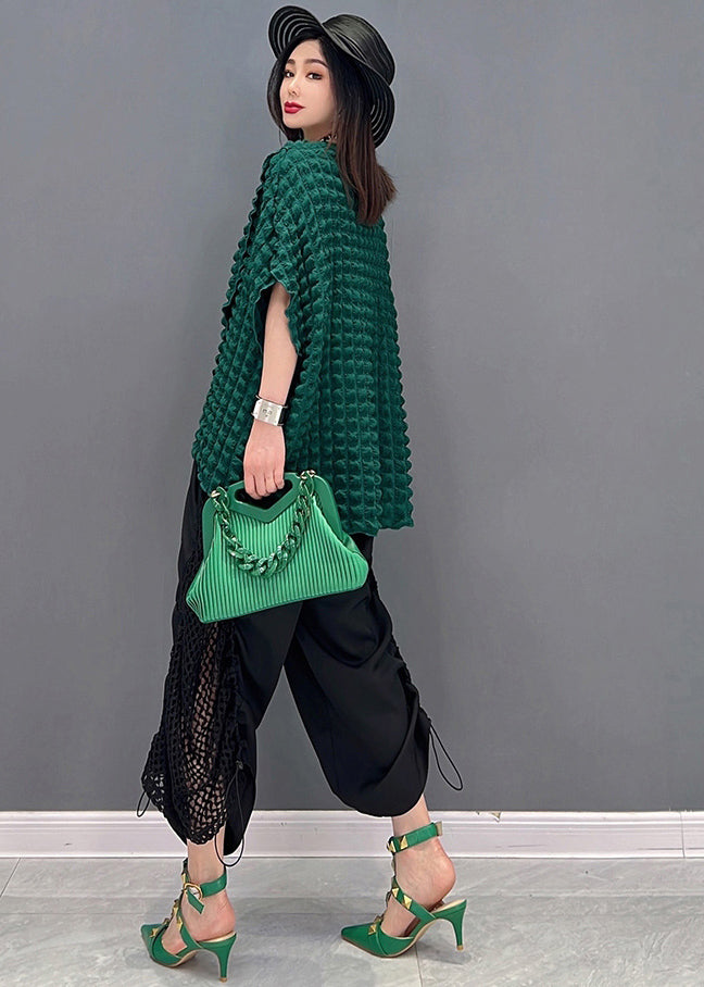 Green Asymmetrical Design Hollow Out Top and Crop Pant Two Piece Set Outfits Summer
