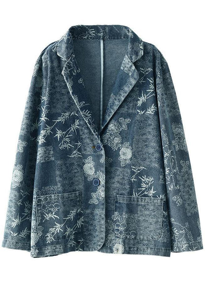Blue Peter Pan Collar Pockets Button Fall Long Sleeve Coat