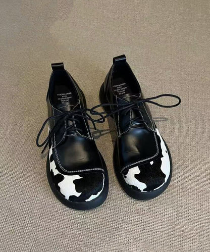 Black Lace Up Splicing Platform Loafers for