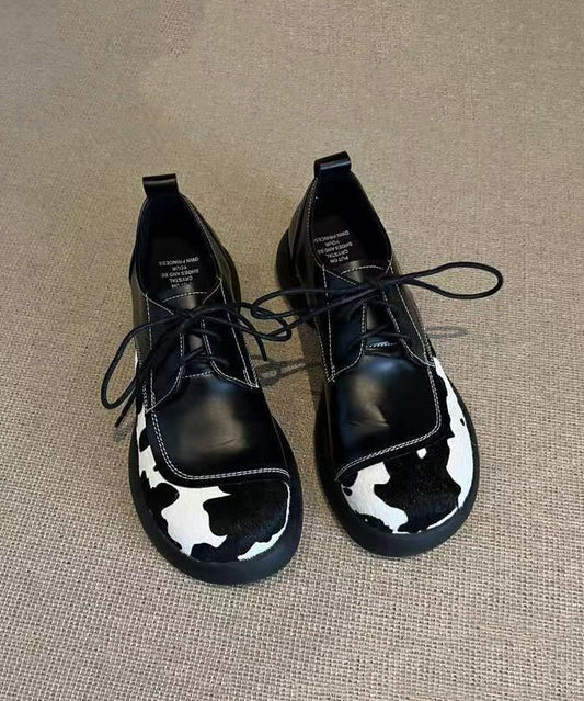 Black Lace Up Splicing Platform Loafers for