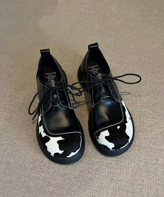 Black Lace Up Splicing Platform Loafers for