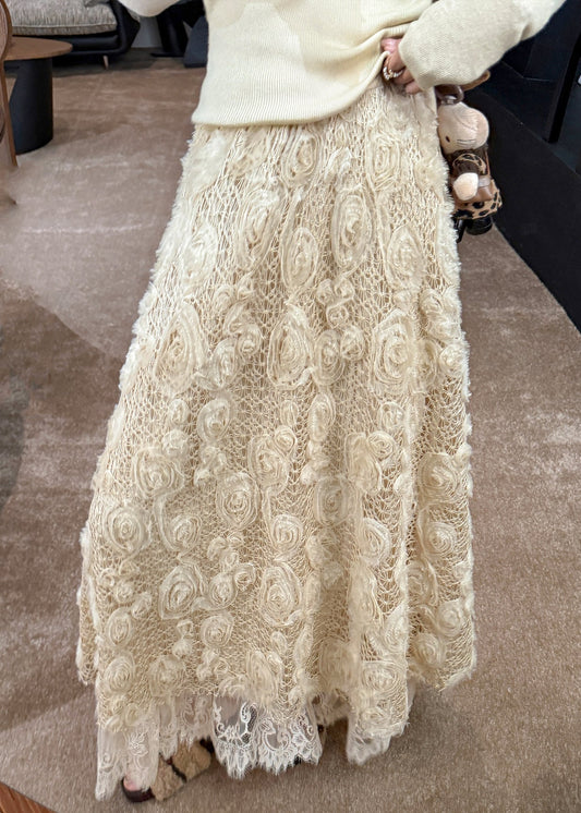 Light Yellow Elastic Waist a Line Skirt Spring