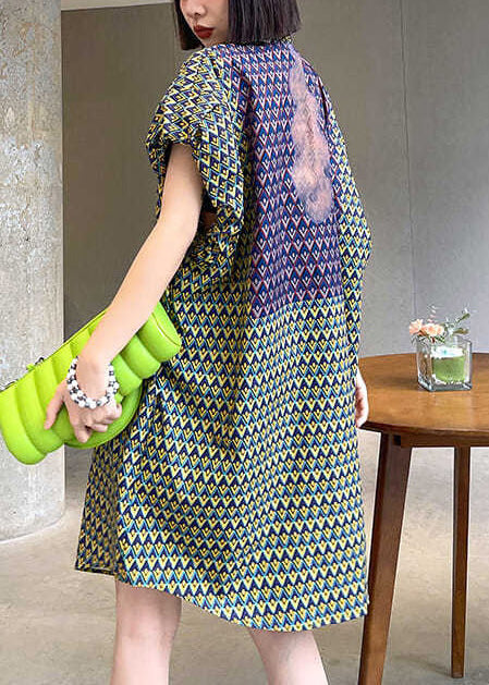 Stand Collar Print Cotton Day Dress Puff Sleeve