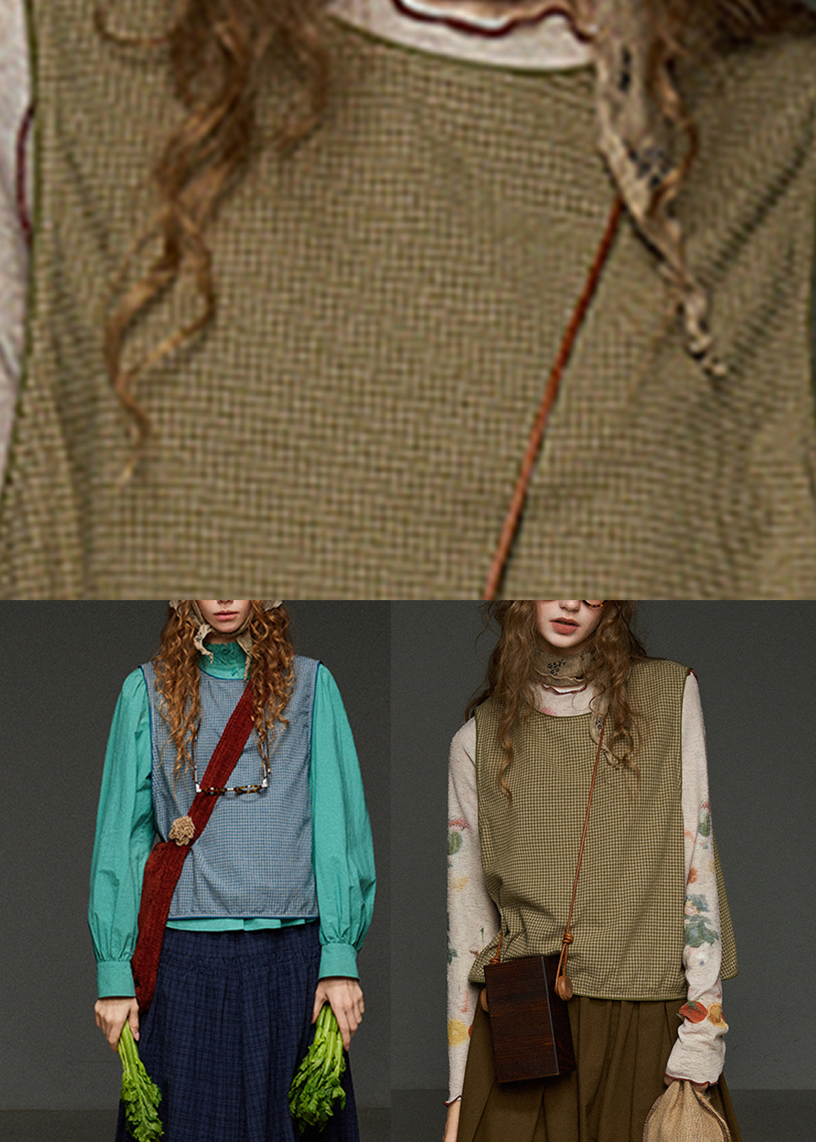 French Green Plaid Oversized Waistcoat Sleeveless