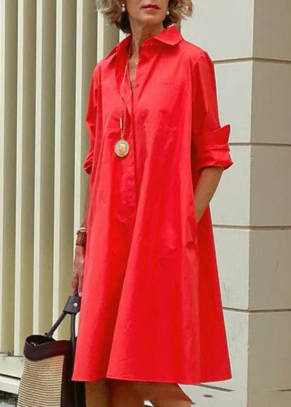 Cross Border White Peter Pan Collar Simple Loose Cotton Long Shirt Dress Fall