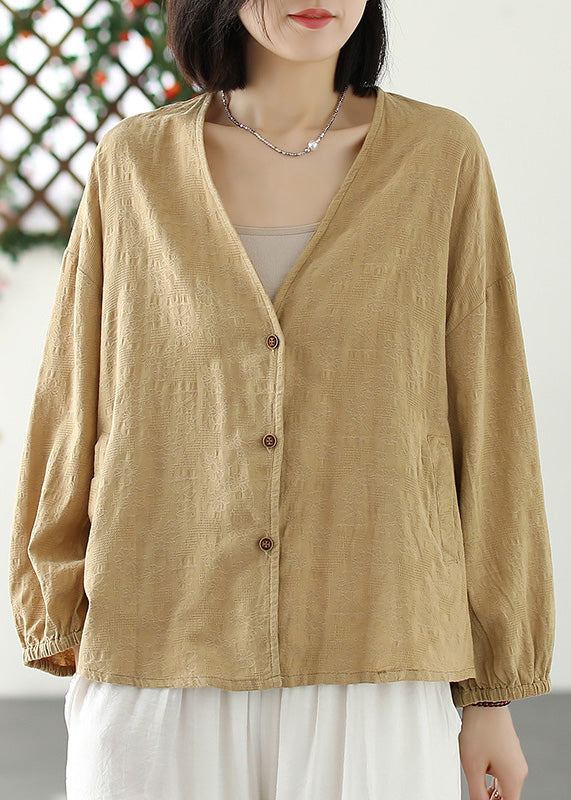 Green V Neck Button Coat Long Sleeve
