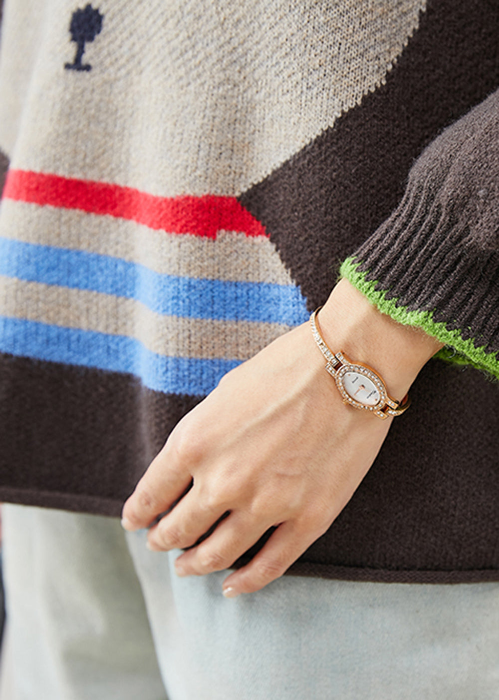 Brown Oversized Cartoon Print Knit Sweaters Winter