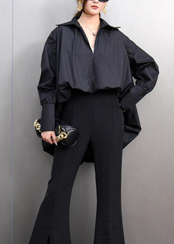 Simple White Peter Pan Collar Low High Design Shirts Spring