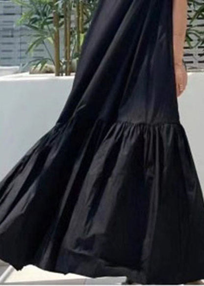 Black V Neck Patchwork Wrinkled Cotton Dress Summer