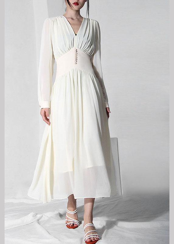 Diy Beige V Neck Chiffon Tunic Button Summer Mid Dress