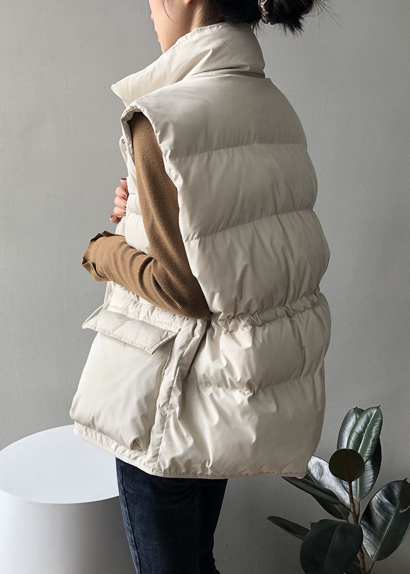 White Button Drawstring Winter Sleeveless Down Vest