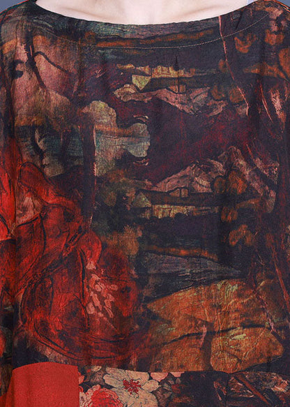Orange Print Patchwork Asymmetrical Design Fall Maxi Dresses