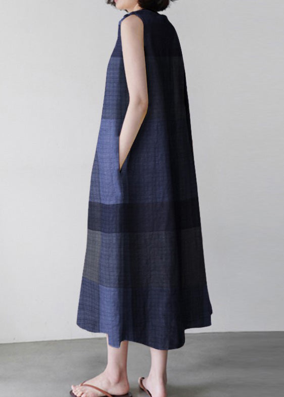 Unique Red O-neck Plaid Maxi Dress Sleeveless