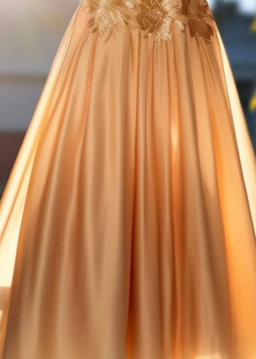 Champagne Gold Embroidered High Waist Cotton Skirts Summer