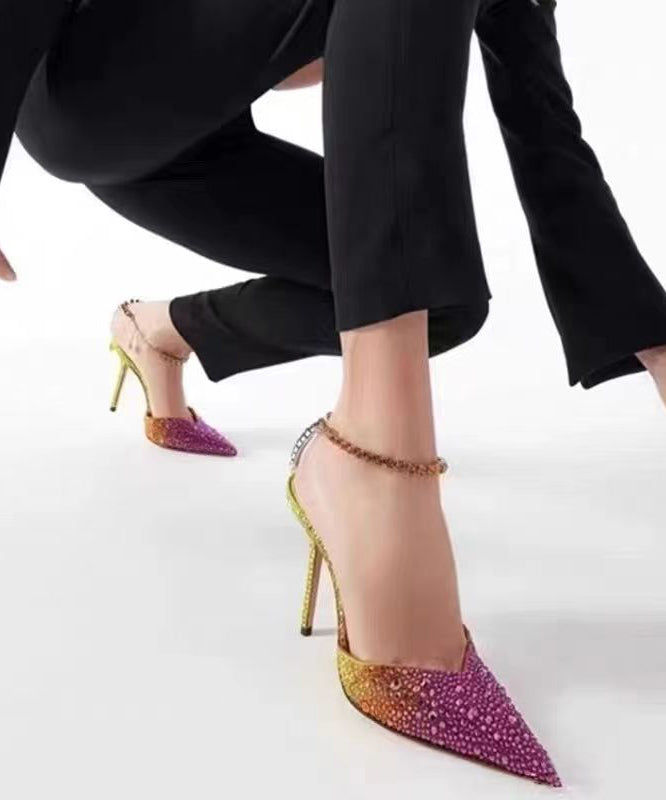 Rhinestone Gradient Color Pointed Thin Heel Sandals