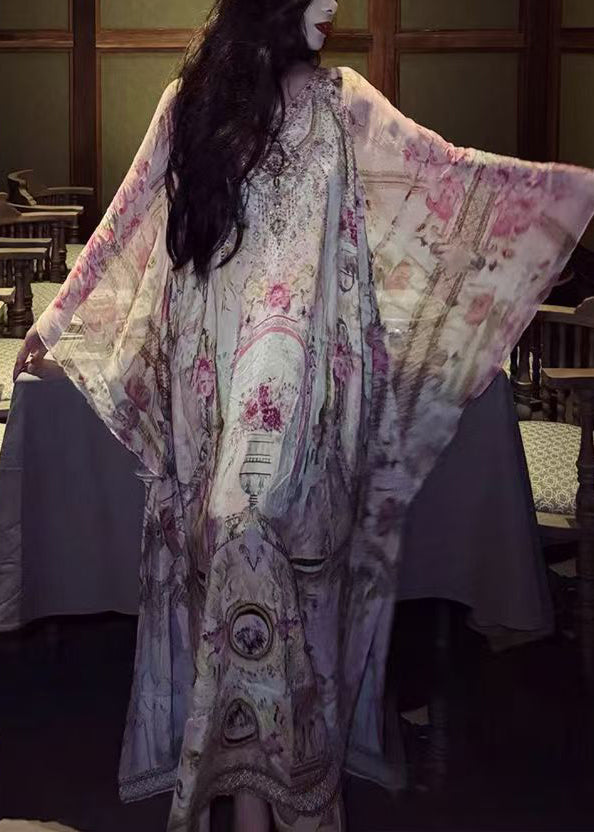 Vacation Style New Print Long Dress Batwing Sleeve