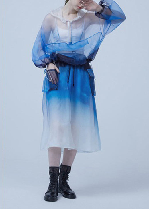 Summer New Gradient Color Silk Sunscreen Top and Skirt Two Piece Set