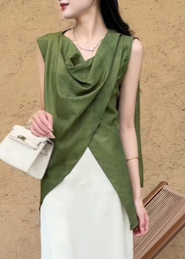 Natural Green Asymmetrical Shirt Summer