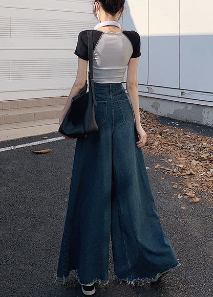 American Blue High Waist Ragged Wide Leg Jeans Summer