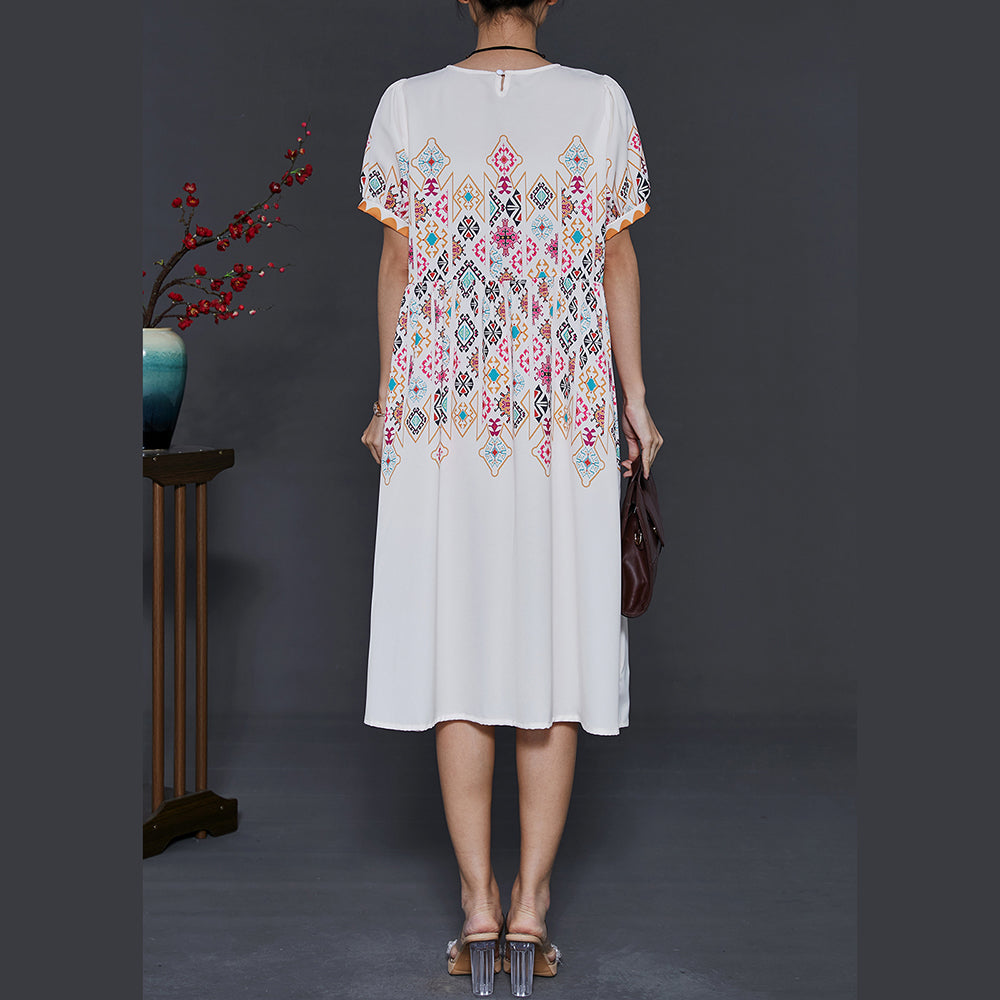 French White Print Chiffon Vacation Dresses Summer