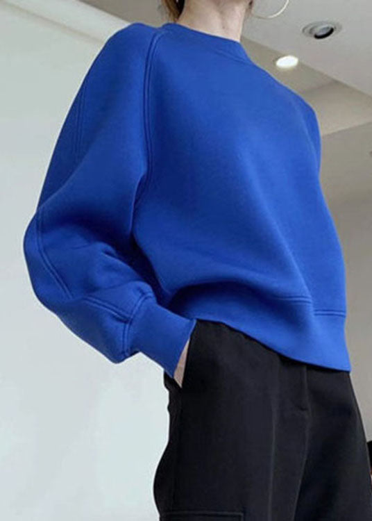 Blue O-neck Brief Fall Pullover Sweatshirt
