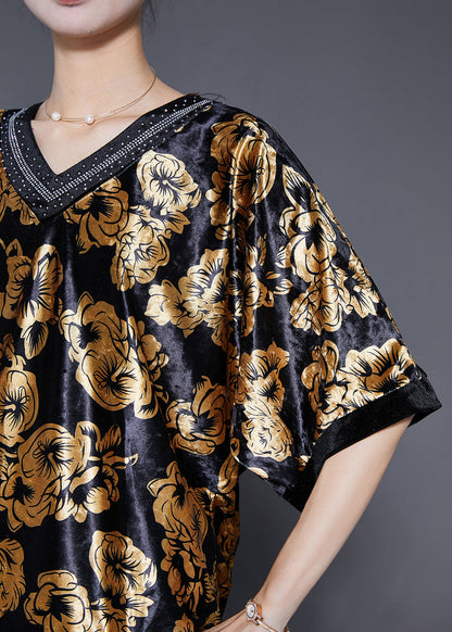 Diy Golden Oversized Zircon Silk Velour Two Pieces Set Summer