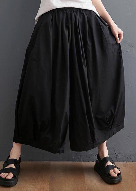 Modern Black High Waist Asymmetrical Design Summer Cotton Linen Pants