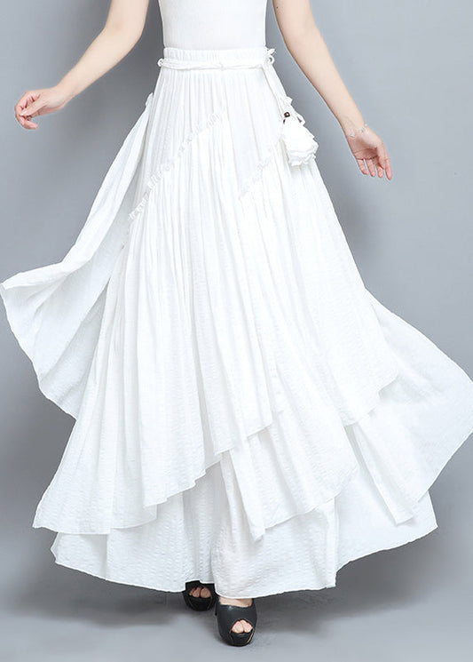 White Asymmetrical Elastic Waist Pleated Skirts Summer