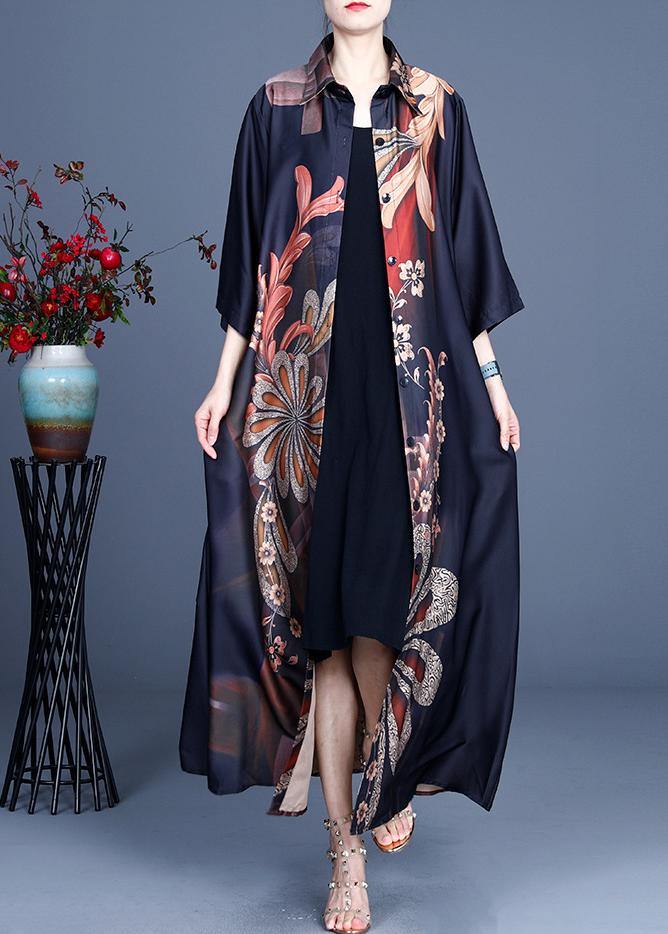 Diy Red Print Spring Loose Coat Long