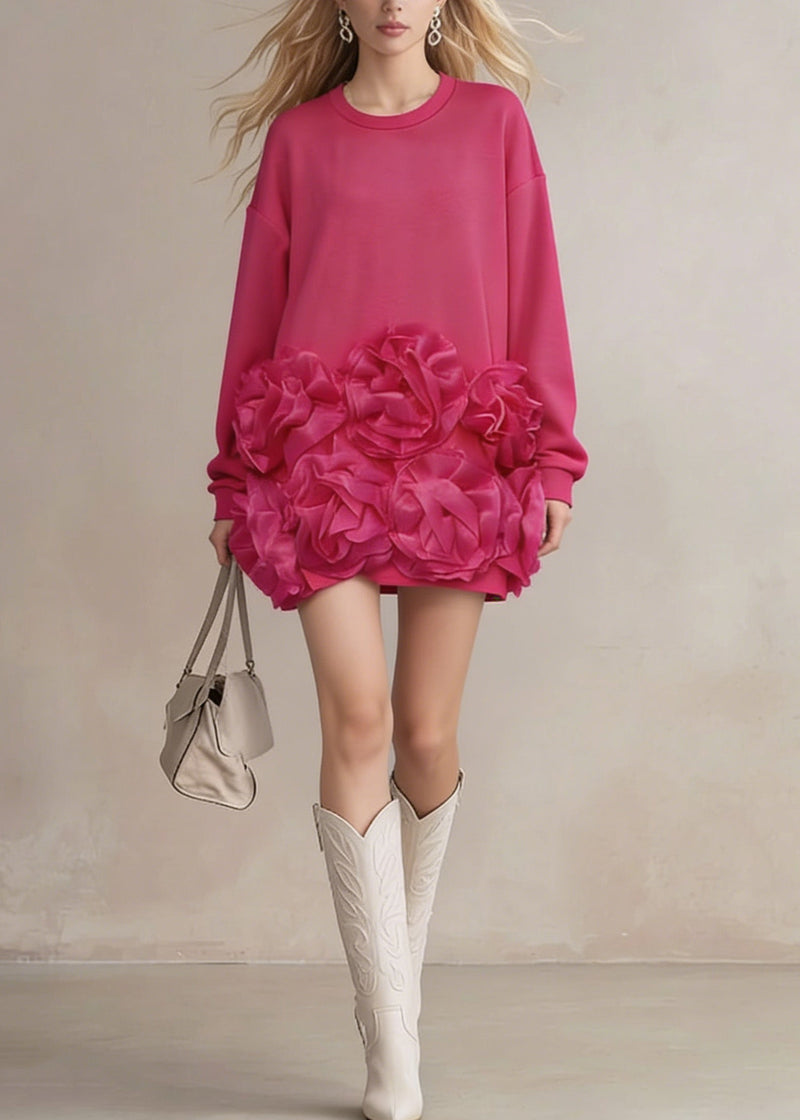 Rose O Neck Cotton T Shirt Dress Spring