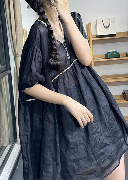 Red Wrinkled Patchwork Mid Dress Summer
