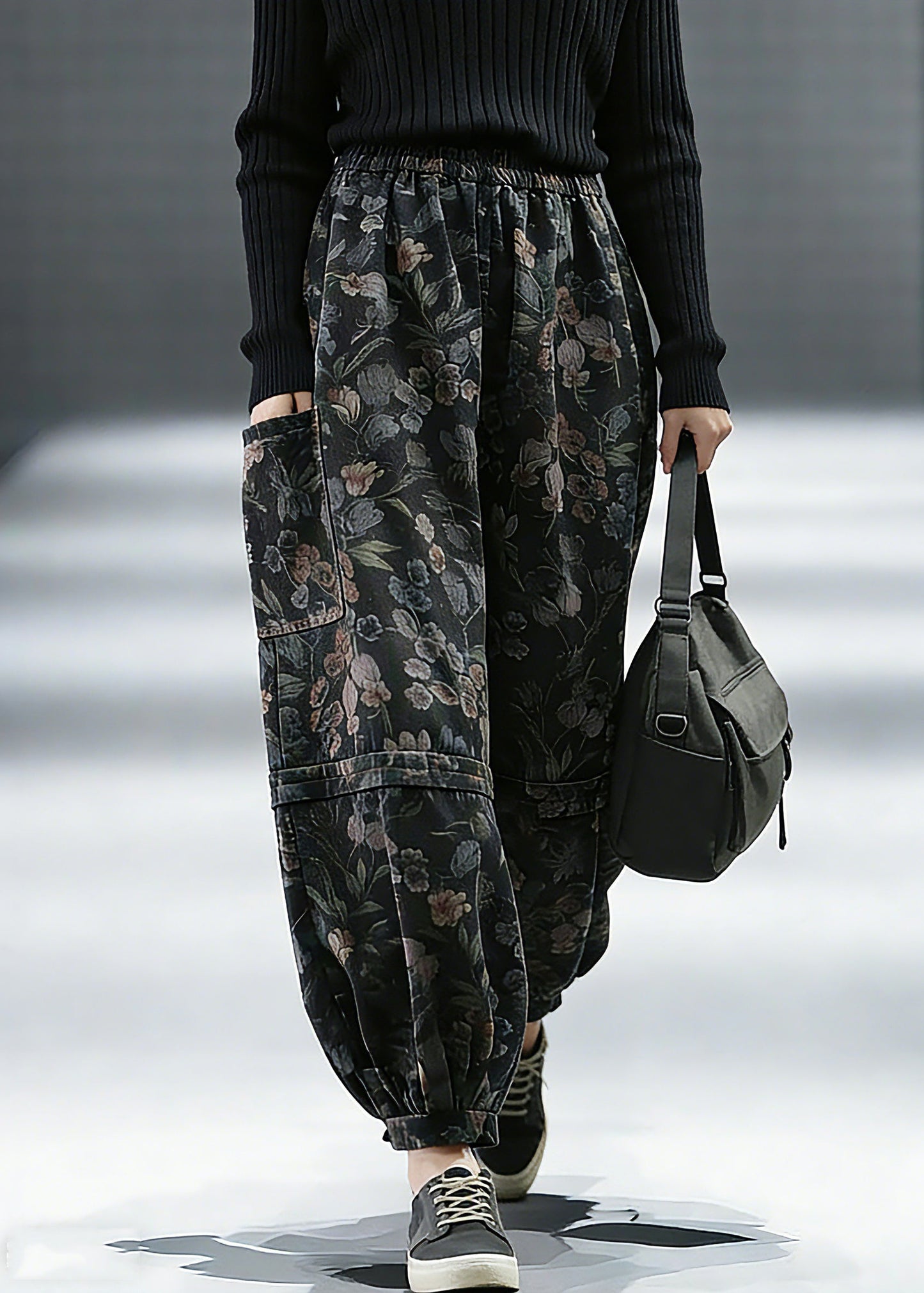 Print Denim Pants Lantern Pants Cotton