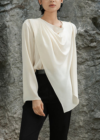 Apricot Asymmetrical Wrinkled Cotton Shirts O-neck