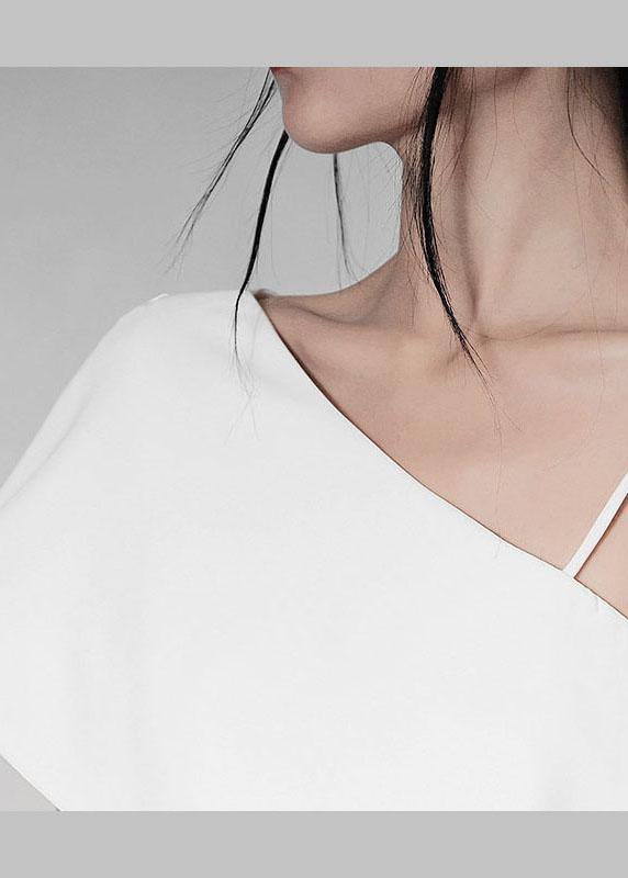 White One Shoulder Chiffon Tank Summer