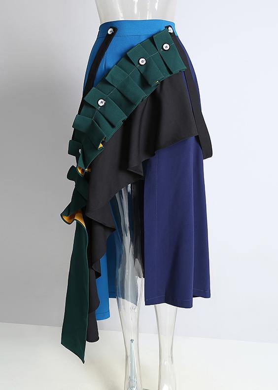 A-line Multicolor Patchwork Ruffle Irregular Skirt