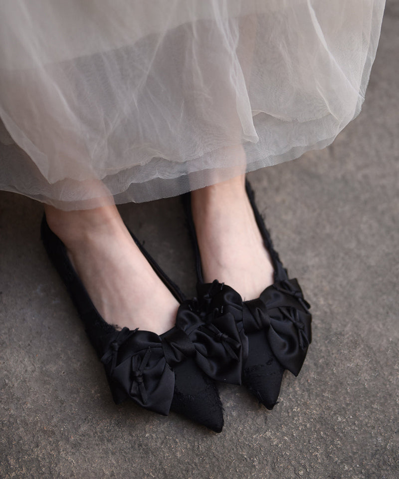 Silver Grey Bow Splicing Flat Feet Shoes Pointed Toe