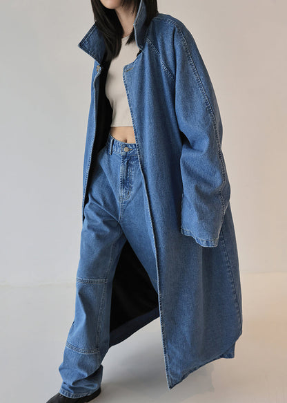 French Blue Oversized Wear on Both Sides Denim Trench Coat Fall
