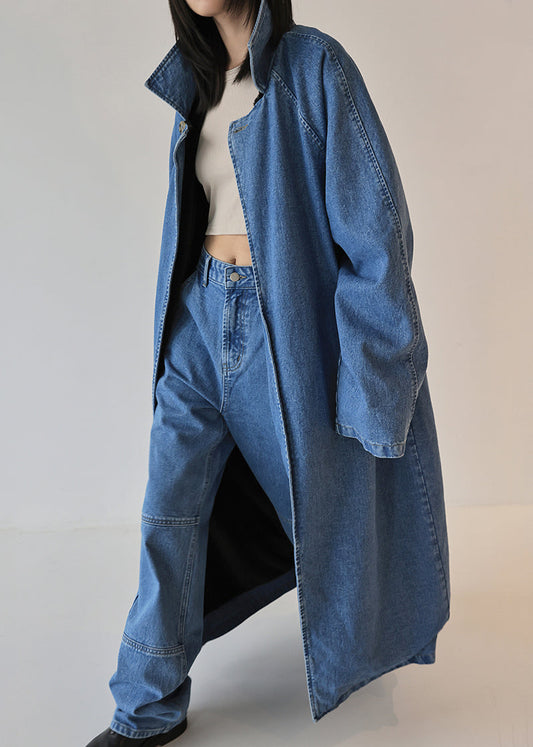 French Blue Oversized Wear on Both Sides Denim Trench Coat Fall