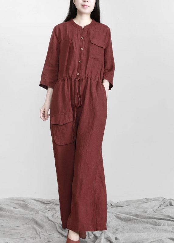 Gray Drawstring Outfits Rompers Linen