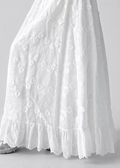 Art White Hollow Out Elastic Waist Cotton Skirt Summer