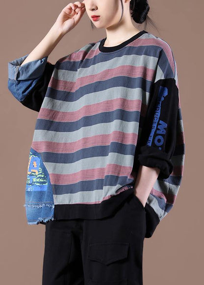 Style Patchwork Spring Shirts Black Tops