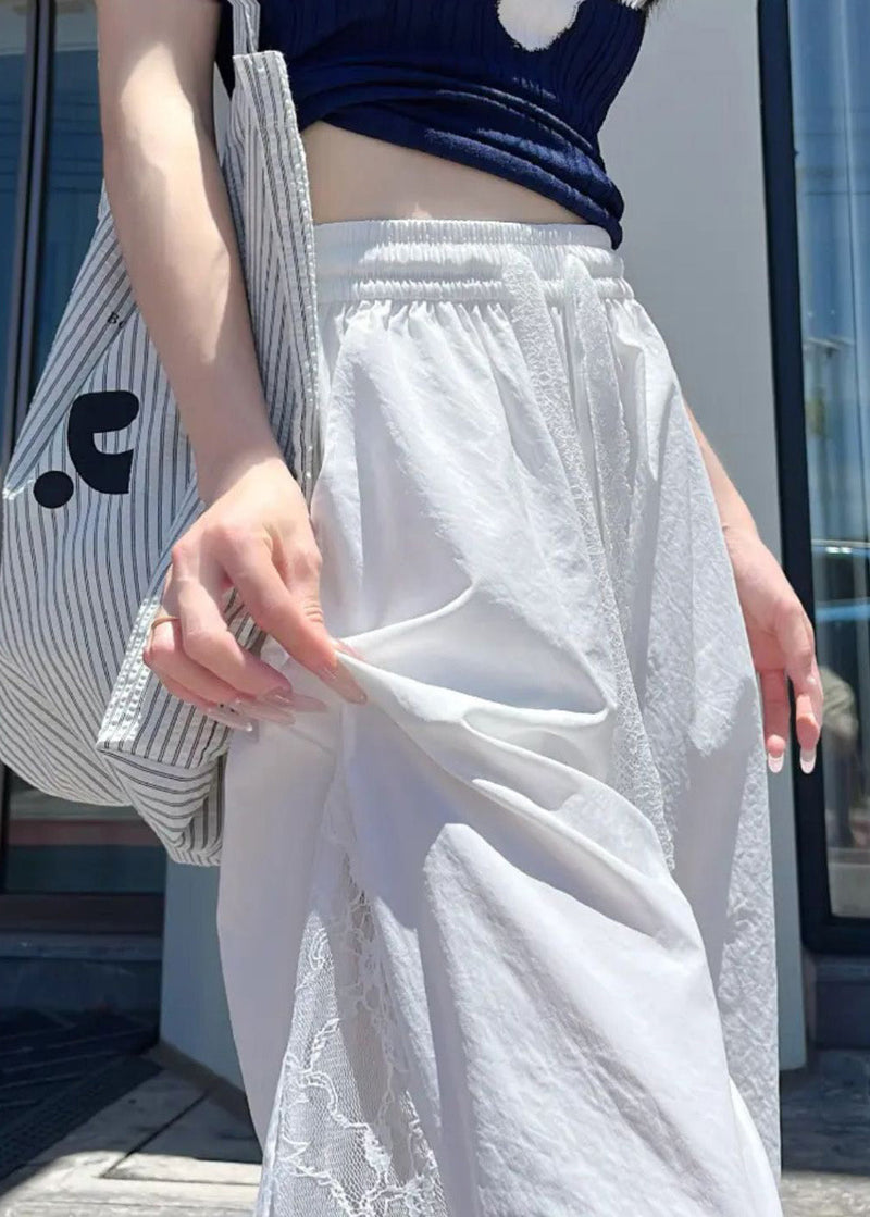 White Patchwork Lace Wide Leg Pants Oversized Fall